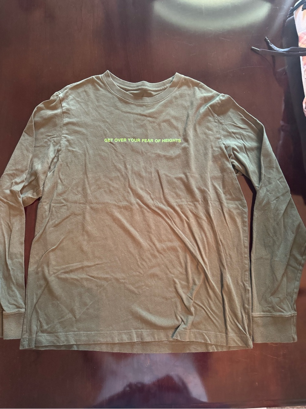 Nike Olive Green Long-Sleeve Tee with Neon Text - P